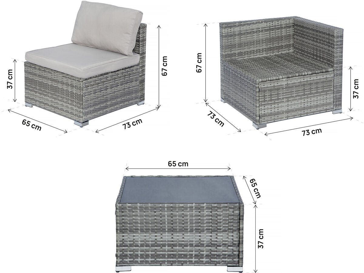 Set di mobili da giardino panoramici in resina e vimini "Nelson" - 6 posti - Grigio