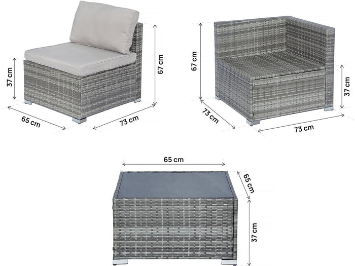 Set di mobili da giardino panoramici in resina e vimini "Nelson" - 6 posti - Grigio