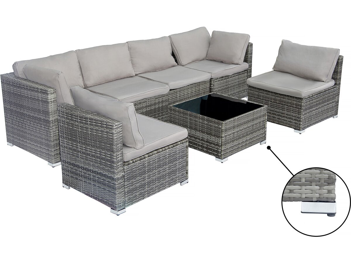 Set di mobili da giardino panoramici in resina e vimini "Nelson" - 6 posti - Grigio