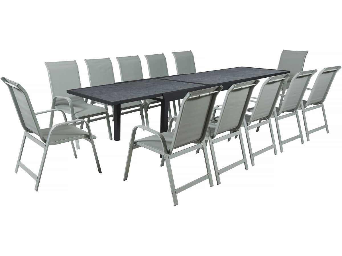Set da pranzo da giardino "Lagos" - 200/320 x 105 x 76 cm - 12 sedie - Grigio chiaro