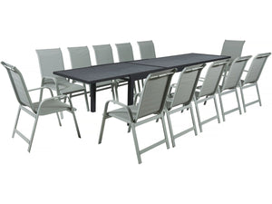 Set da pranzo da giardino "Lagos" - 200/320 x 105 x 76 cm - 12 sedie - Grigio chiaro