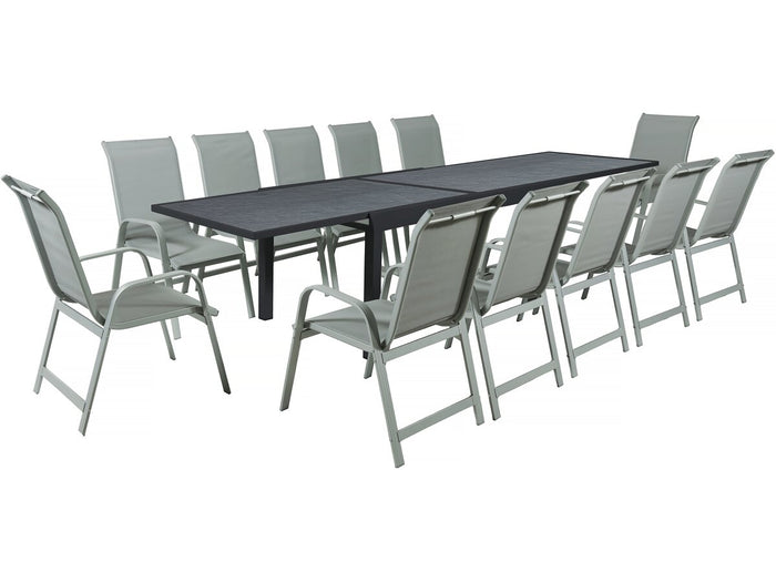 Set da pranzo da giardino "Lagos" - 200/320 x 105 x 76 cm - 12 sedie - Grigio chiaro