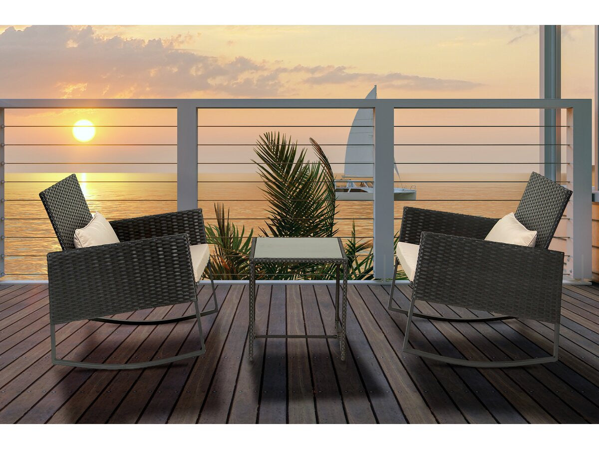 Set di mobili da giardino a dondolo in resina intrecciata "Garden" - Nero