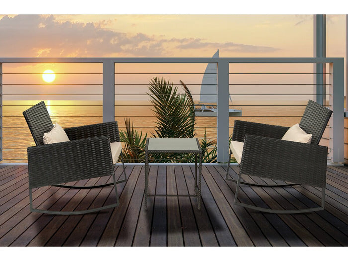 Set di mobili da giardino a dondolo in resina intrecciata "Garden" - Nero