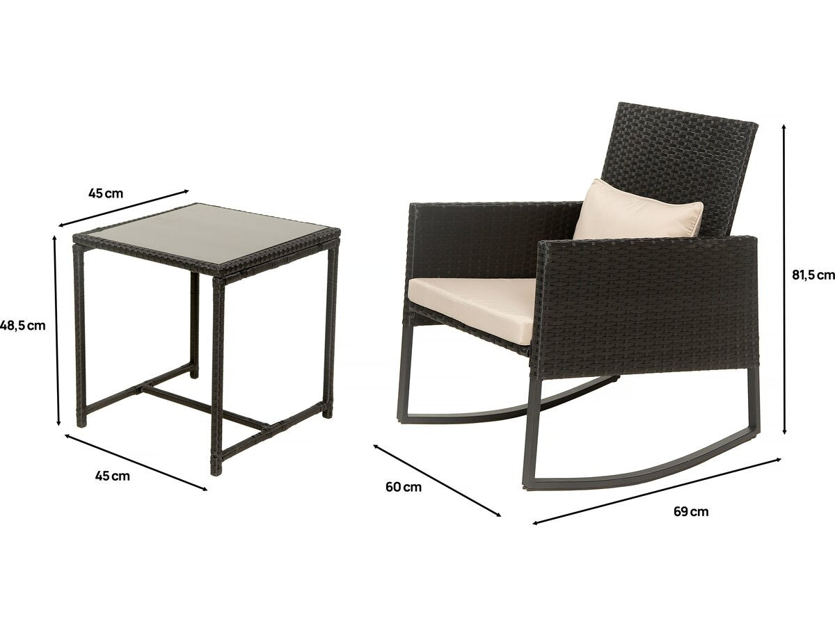 Set di mobili da giardino a dondolo in resina intrecciata "Garden" - Nero