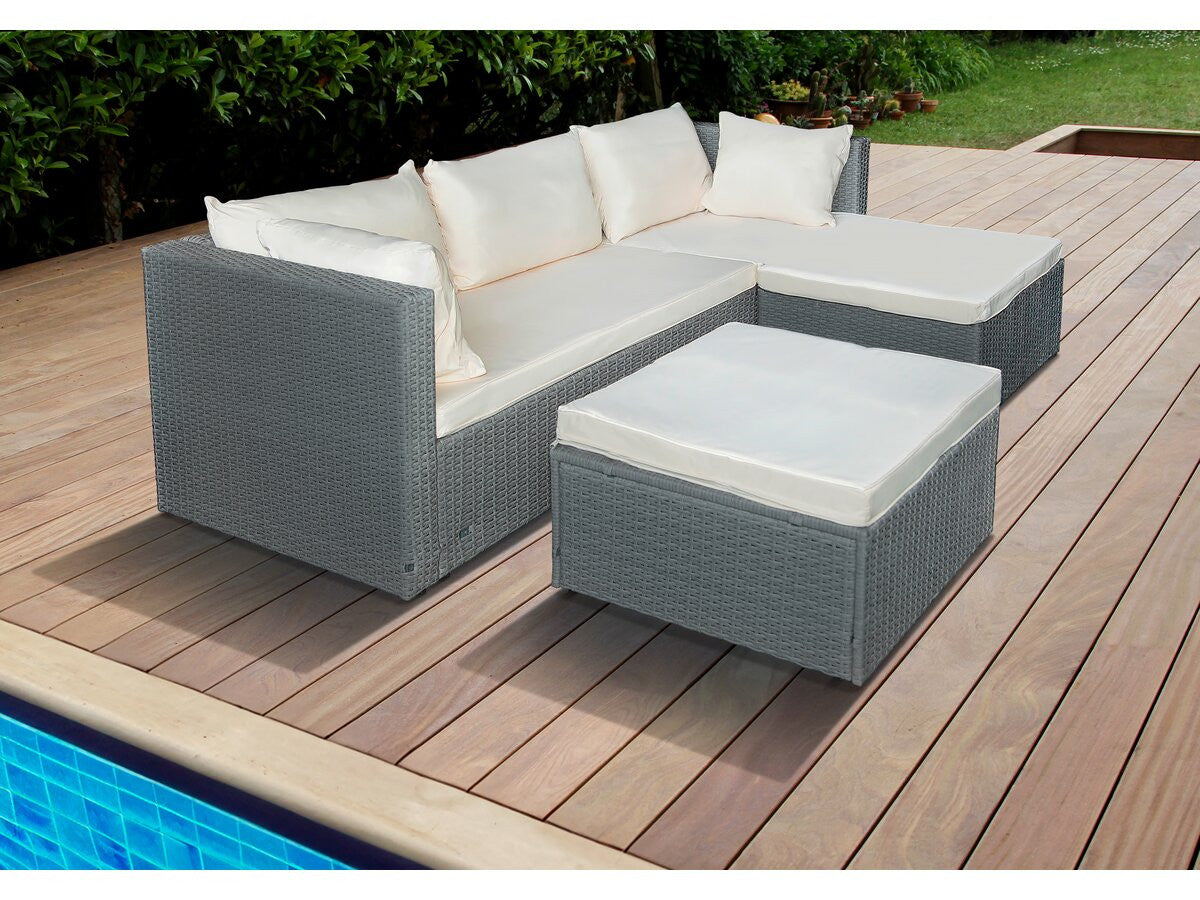 Mobile da giardino basso in resina intrecciata "Diya" 3 posti - Grigio chiaro