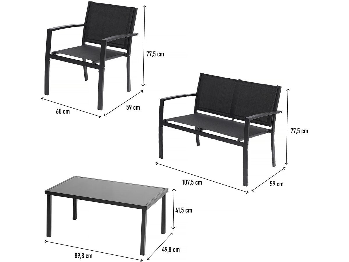 Salotto da giardino basso "Lino" - 4 posti - Nero