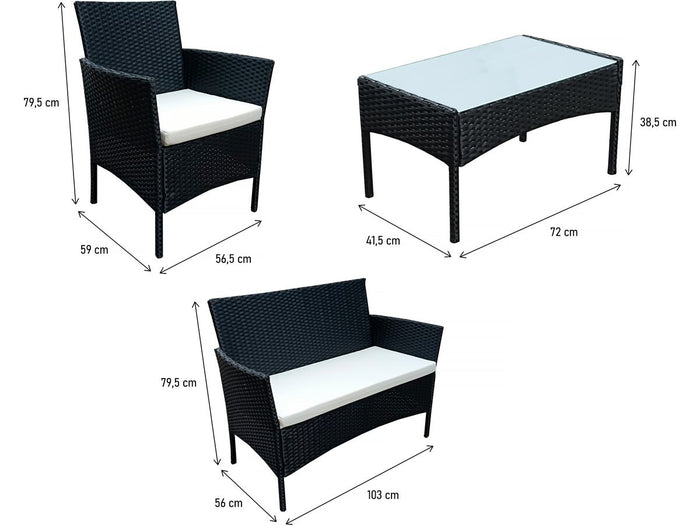 Mobile da giardino basso in resina "Toronto" 4 posti - Nero