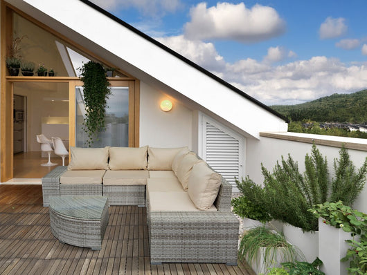 Set di mobili da giardino in resina intrecciata "Milo" - 5 posti - Grigio