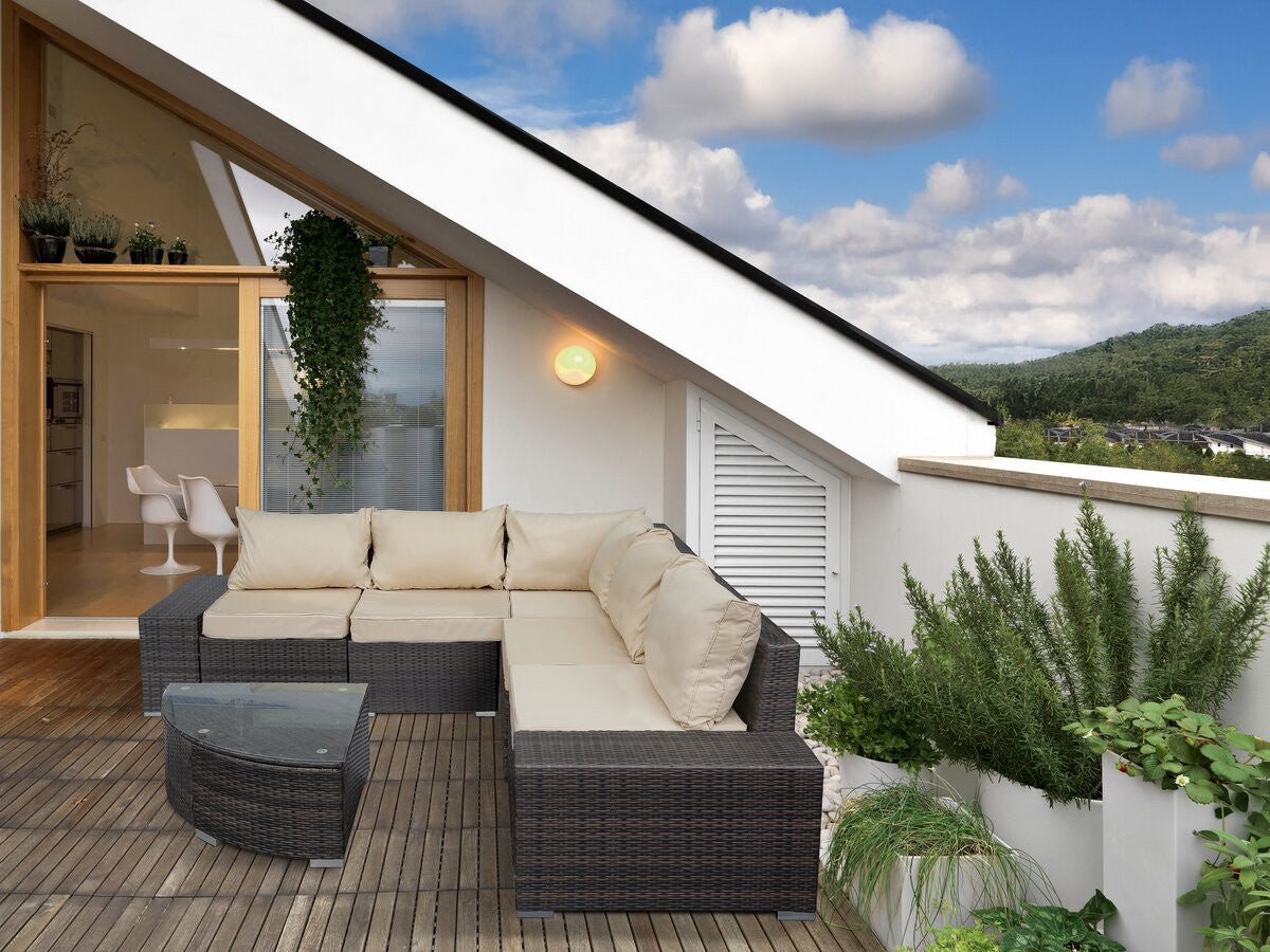 Set di mobili da giardino in resina intrecciata "Zelda" - 5 posti - Marrone