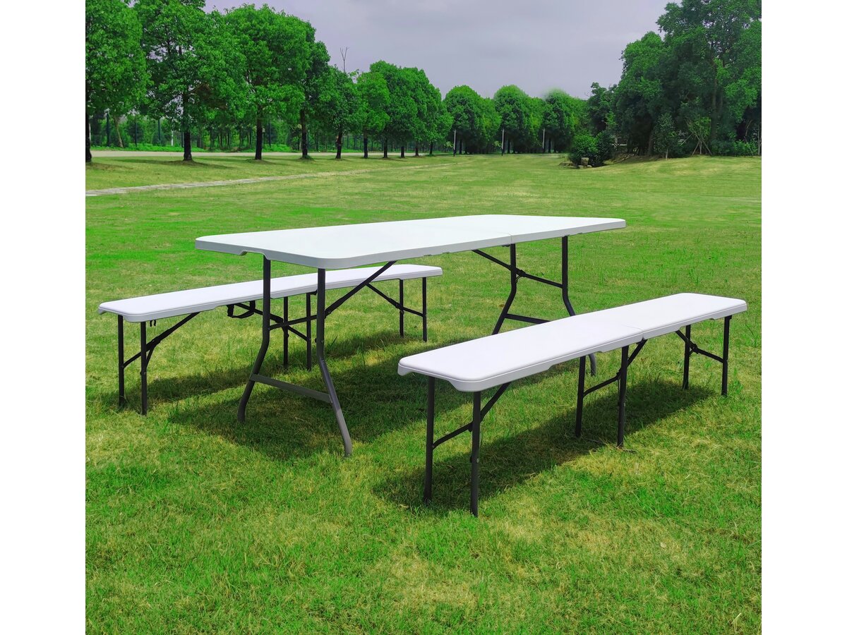 Set tavolo pieghevole da giardino + 2 panche pieghevoli "Foldy" - Bianco