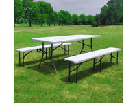 Set tavolo pieghevole da giardino + 2 panche pieghevoli "Foldy" - Bianco