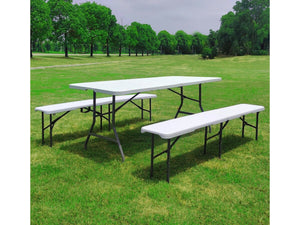 Set tavolo pieghevole da giardino + 2 panche pieghevoli "Foldy" - Bianco
