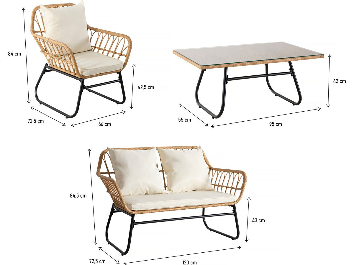 Set di mobili da giardino in rattan "Melo" - 4 posti - Nero/Bambù