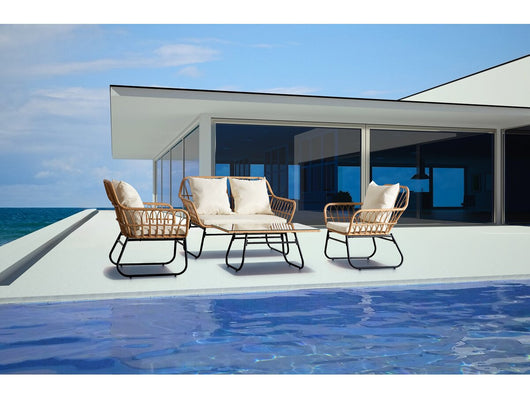 Set di mobili da giardino in rattan "Melo" - 4 posti - Nero/Bambù