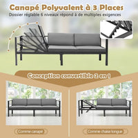 Arredo giardino da esterno con tavolino in vetro temperato divano con cuscini schienale reclinabili a 6 livelli inclusi grigio 20_0009220