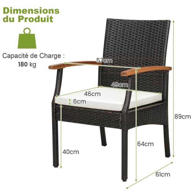 2 poltrone da giardino da esterno con cuscini per pranzare terrazza in rattan Poltrone in PE per mobili da giardino marroni 20_0007549