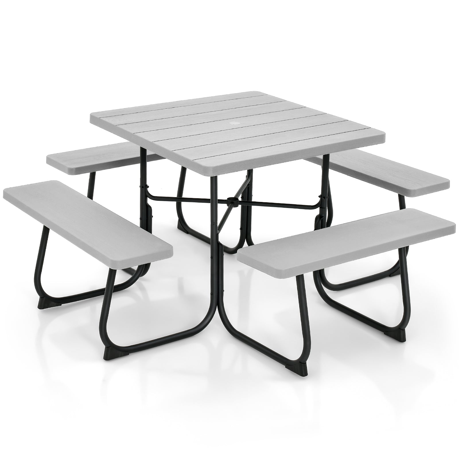 Set tavolo da picnic con 4 panche integrate 170 x 170 x 76 cm atmosfera accogliente uso esterno HDPE grigio 20_0011987