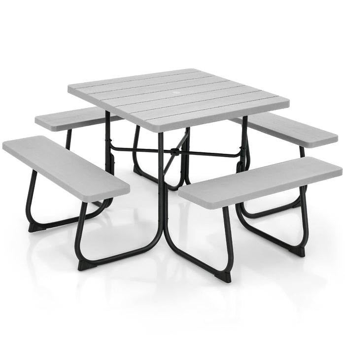 Set tavolo da picnic con 4 panche integrate 170 x 170 x 76 cm atmosfera accogliente uso esterno HDPE grigio 20_0011987