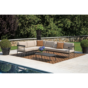 Salotto Angolare Torvaianica In Alluminio Antracite - Due Pillow Ruggine E Uno A Righe Moia