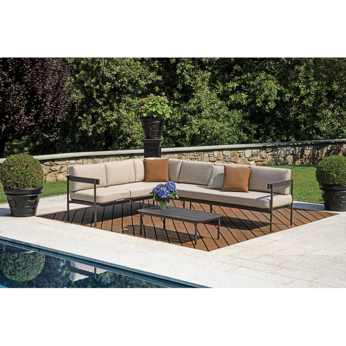 Salotto Angolare Torvaianica In Alluminio Antracite - Due Pillow Ruggine E Uno A Righe Moia