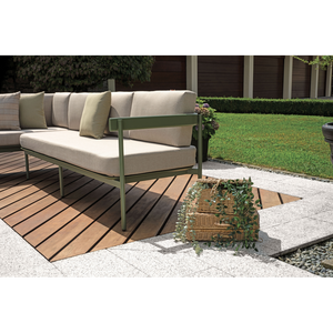 Salotto Angolare Torvaianica In Alluminio Verde- Divano Convertibile In Lettino - Due Pillow Verdi E Uno A Righe Moia