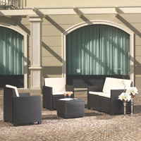 Salotto da giardino 4 Posti, 2 poltrone, 1 divano 1 tavolino in plastica effetto Rattan colore antracite Tomaino Sal 001