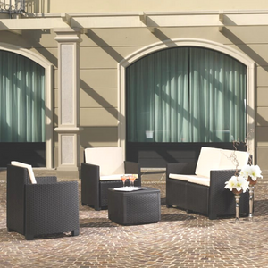 Salotto da giardino 4 Posti, 2 poltrone, 1 divano 1 tavolino in plastica effetto Rattan colore antracite Tomaino Sal 001