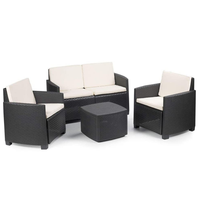 Salotto da giardino 4 Posti, 2 poltrone, 1 divano 1 tavolino in plastica effetto Rattan colore antracite Tomaino Sal 001