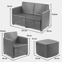 Salotto da giardino 4 Posti, 2 poltrone, 1 divano 1 tavolino in plastica effetto Rattan colore antracite Tomaino Sal 001