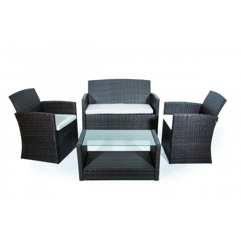 Salotto da giardino Set Lipari 2 poltrone tavolo con vetro temperato divano 2 posti