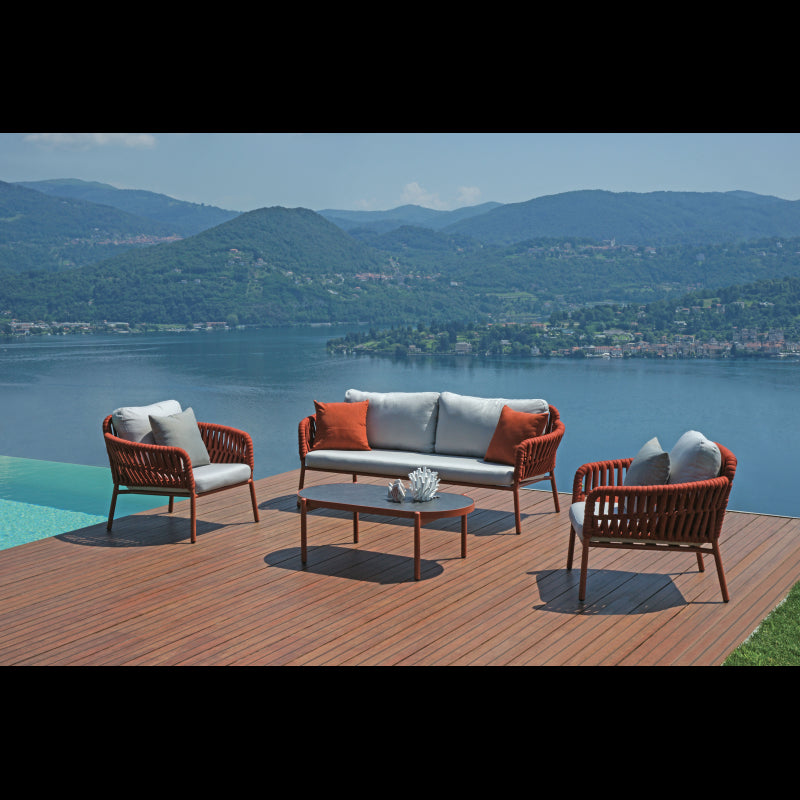 Salotto Maratea In Alluminio Rosso Antico E Corda Mattone - Pillow Marrone E Grigio Moia