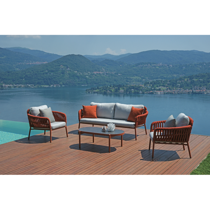 Salotto Maratea In Alluminio Rosso Antico E Corda Mattone - Pillow Marrone E Grigio Moia