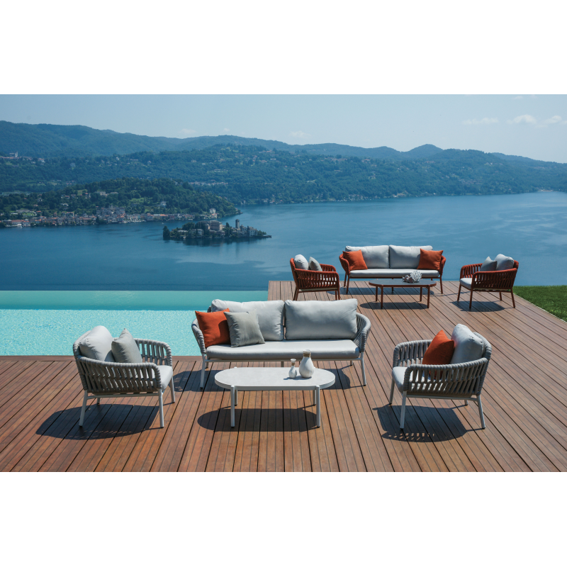 Salotto Maratea In Alluminio Rosso Antico E Corda Mattone - Pillow Marrone E Grigio Moia