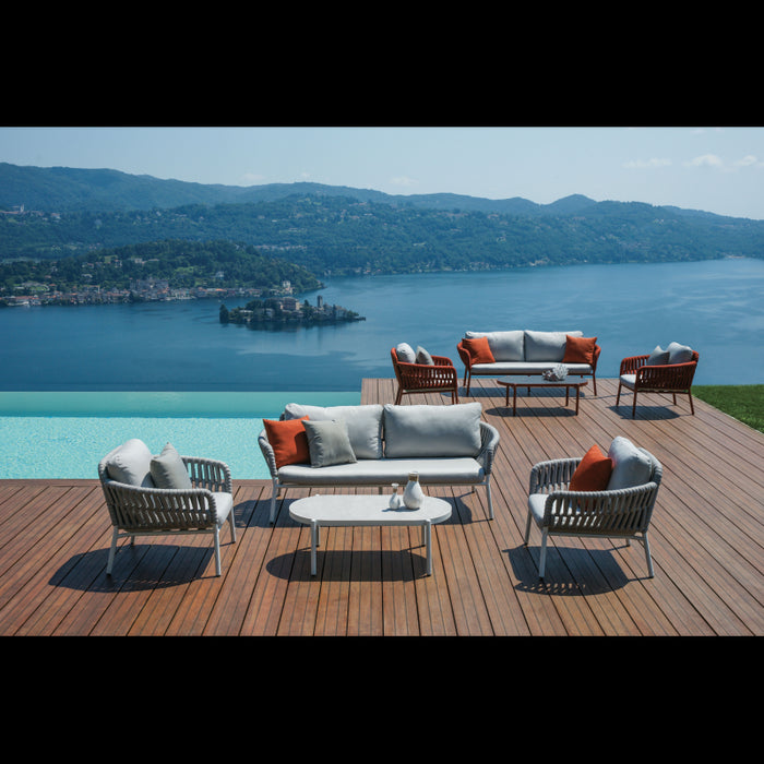 Salotto Maratea In Alluminio Rosso Antico E Corda Mattone - Pillow Marrone E Grigio Moia