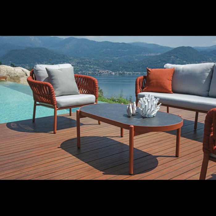 Salotto Maratea In Alluminio Rosso Antico E Corda Mattone - Pillow Marrone E Grigio Moia