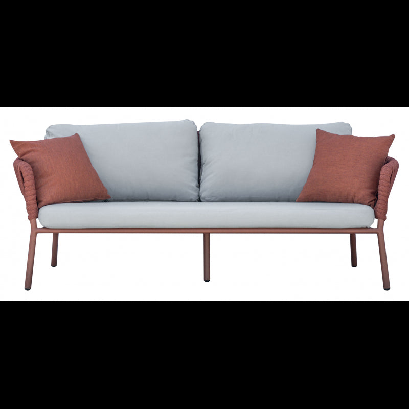 Salotto Maratea In Alluminio Rosso Antico E Corda Mattone - Pillow Marrone E Grigio Moia