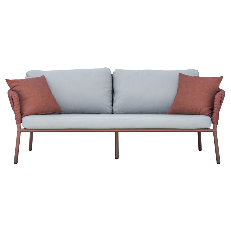 Salotto Maratea In Alluminio Rosso Antico E Corda Mattone - Pillow Marrone E Grigio Moia