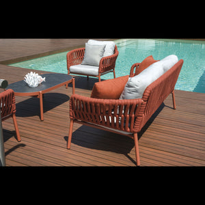 Salotto Maratea In Alluminio Rosso Antico E Corda Mattone - Pillow Marrone E Grigio Moia