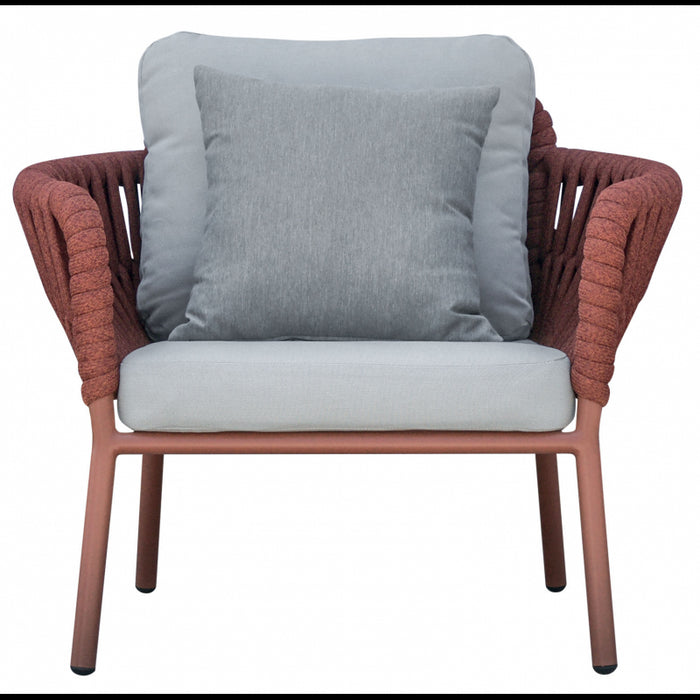 Salotto Maratea In Alluminio Rosso Antico E Corda Mattone - Pillow Marrone E Grigio Moia