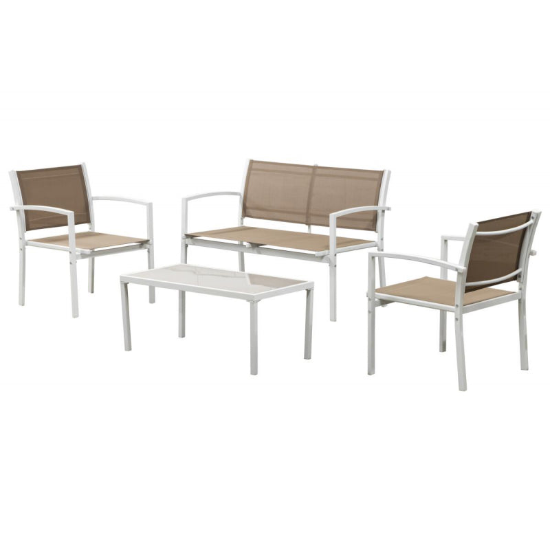 SALOTTO SEDIR TAUPE, SET 4 PEZZI TORTORA E BIANCO 1 DIVANO + 2 SEDIE + 1 TAVOLINO, CASACOLLECTION