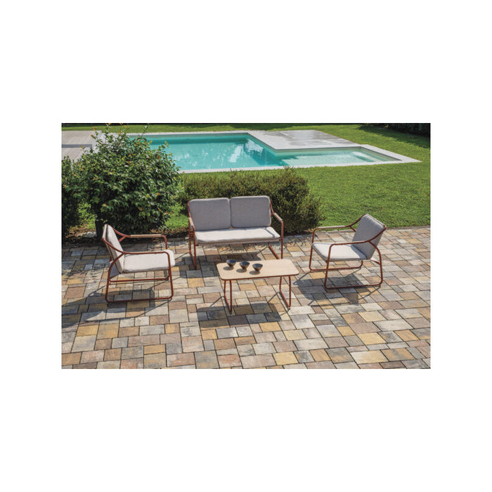 Salotto Tinos In Ferro Rosso E Textilene + Cuscino Ecru' Moia