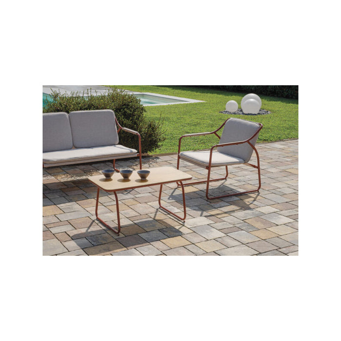 Salotto Tinos In Ferro Rosso E Textilene + Cuscino Ecru' Moia