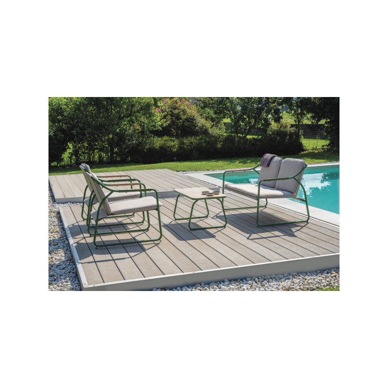 Salotto Tinos In Ferro Verde E Textilene + Cuscino Ecru' Moia