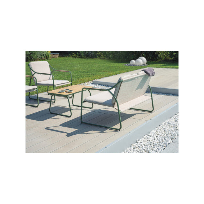 Salotto Tinos In Ferro Verde E Textilene + Cuscino Ecru' Moia