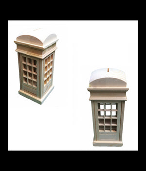 Salvadanaio Cabina Telefonica Legno Vetro Inglese Tardis Bomboniera Bomboniere         