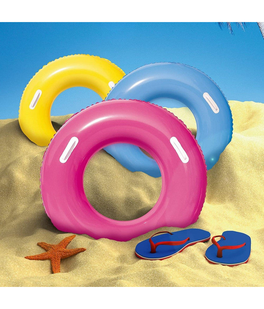 Salvagente Colorato Ciambella Con Maniglie 36084 Per Mare Piscina 91 Cm 3 Colori         