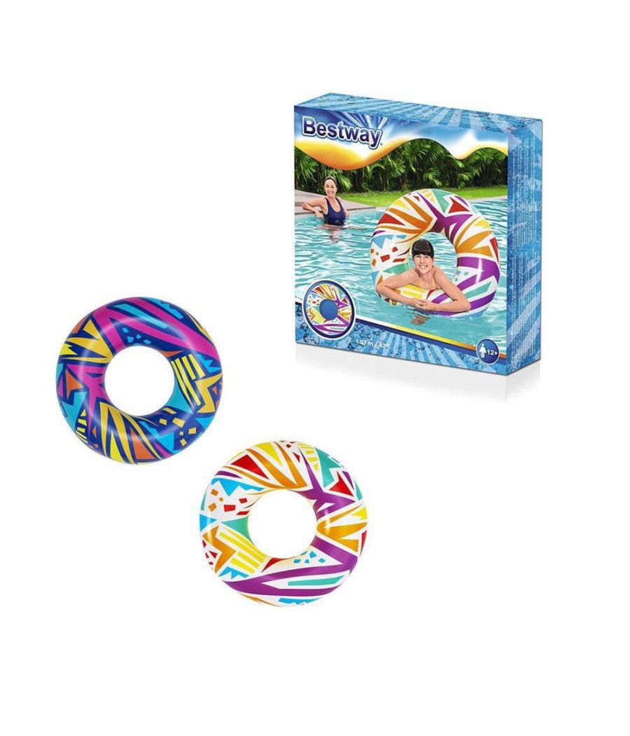 Trade Shop - Salvagente Gonfiabile Fantasia Geometrica ø 107 Cm Ciambella Mare Piscina 36228 -