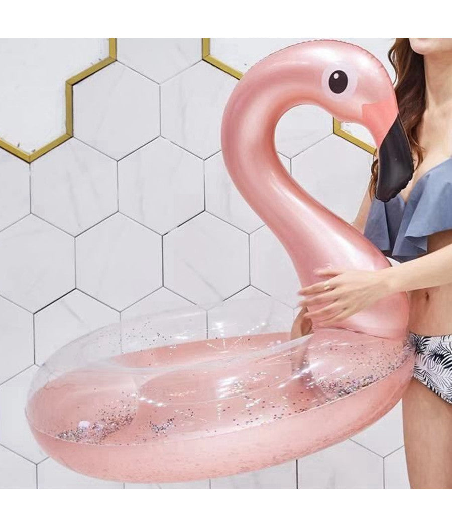 Salvagente Gonfiabile Fenicottero Rosa Glitterato Ciambella Mare Diametro 90 Cm         
