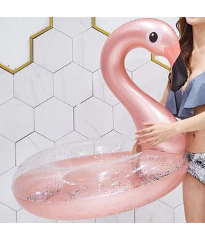 Salvagente Gonfiabile Fenicottero Rosa Glitterato Ciambella Mare Diametro 90 Cm         